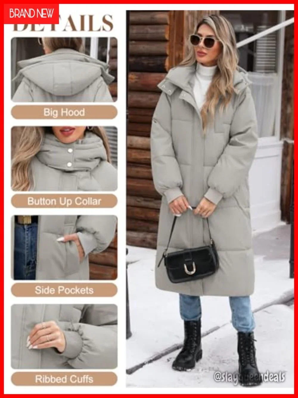 Women's Long Puffer Coat Warm Winter Quilted Jacket Full Zip Down Parka with
